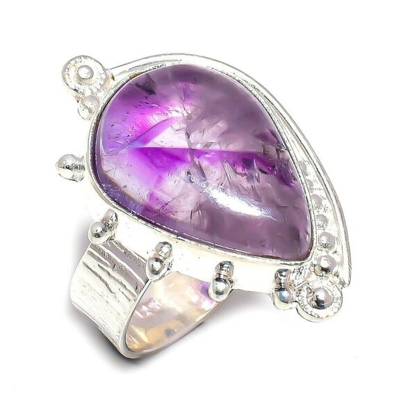 Sz 7.75 ~ Huge Amethyst in Bright Silver! February Birthstone. Intense & Flashy! - Picture 8 of 14